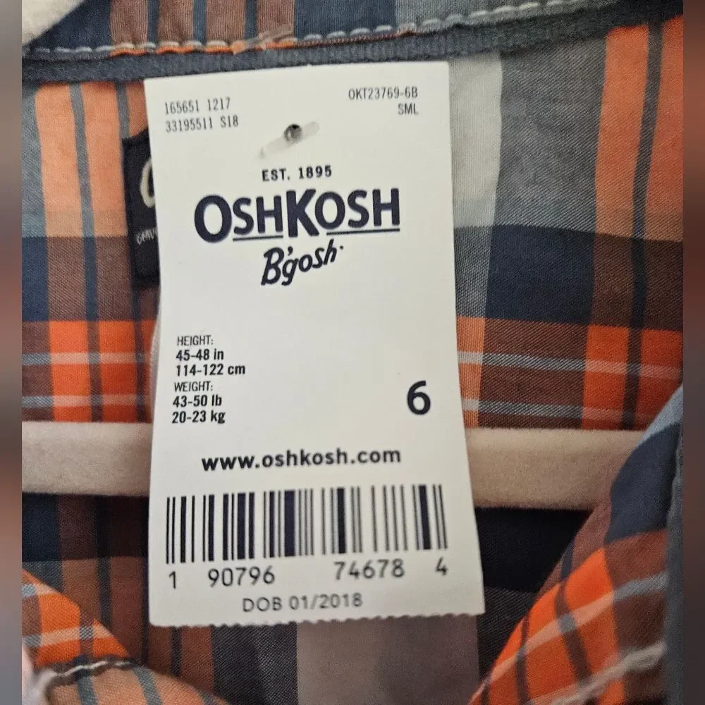 Oshkosh Boy's Plaid Shor Sleeve Shirt Size 6